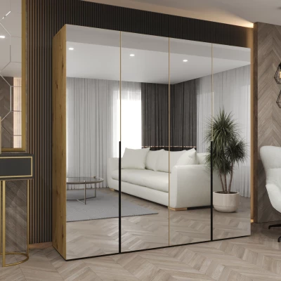 Zrcadlová šatní skříň 200 cm BUGRA - dub artisan / černá