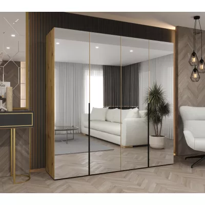 Zrcadlová šatní skříň 200 cm BUGRA - dub artisan / černá