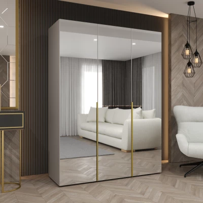 Zrcadlová šatní skříň 150 cm BUGRA - kašmírová / zlatá