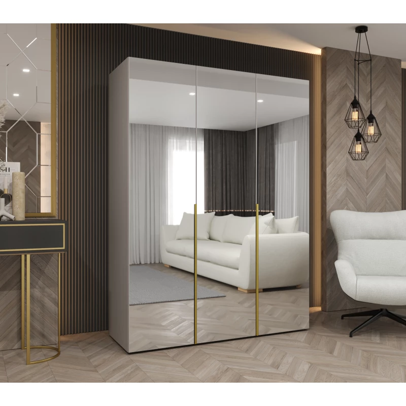 Zrcadlová šatní skříň 150 cm BUGRA - kašmírová / zlatá