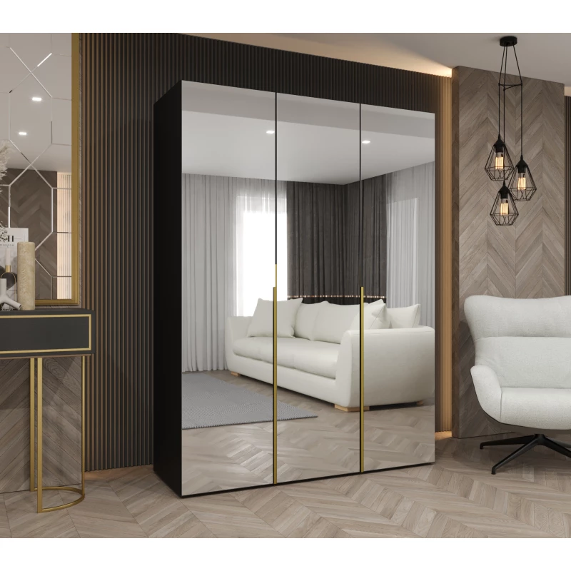 Zrcadlová šatní skříň 150 cm BUGRA - černá / zlatá