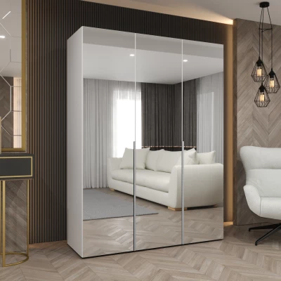 Zrcadlová šatní skříň 150 cm BUGRA - bílá / stříbrná