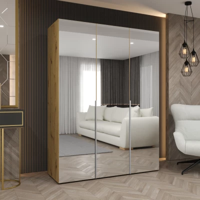 Zrcadlová šatní skříň 150 cm BUGRA - dub artisan / stříbrná