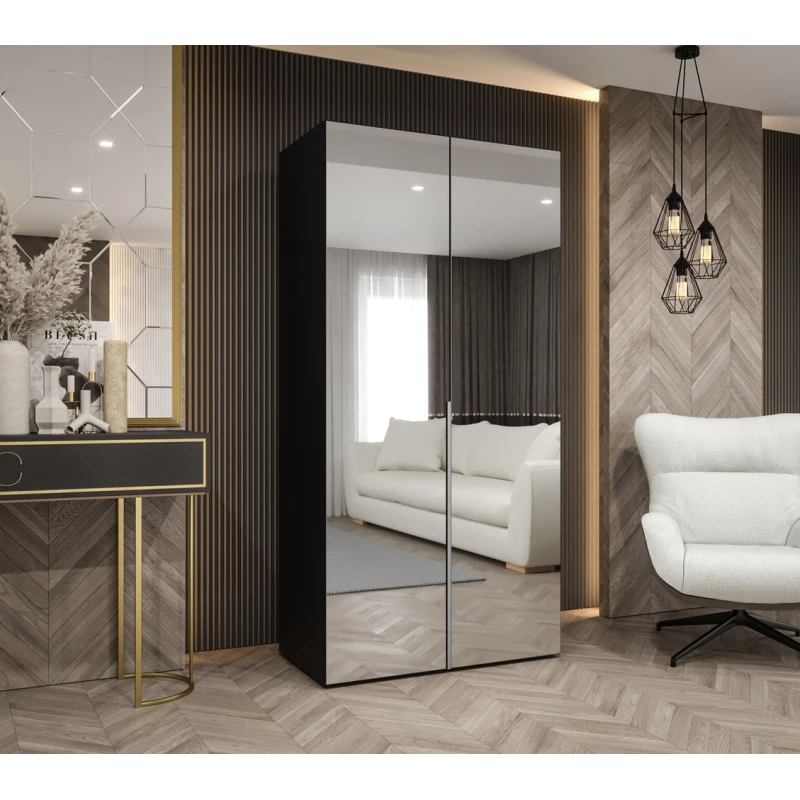 Zrcadlová šatní skříň 100 cm BUGRA - černá / stříbrná