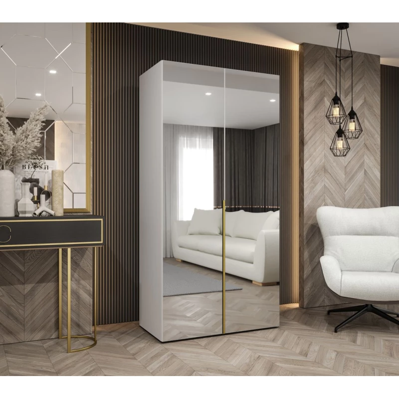 Zrcadlová šatní skříň 100 cm BUGRA - bílá / zlatá