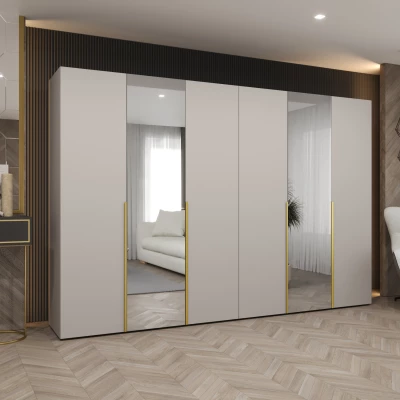 Šatní skříň 300 cm ASUDA se zrcadly - kašmír / zlatá