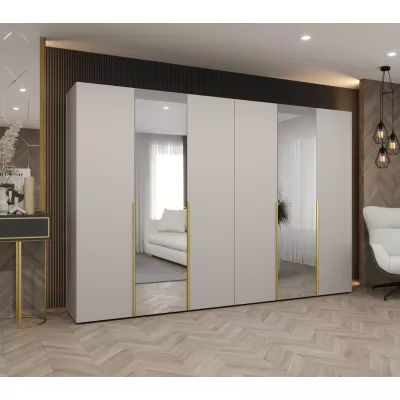 Šatní skříň 300 cm ASUDA se zrcadly - kašmír / zlatá