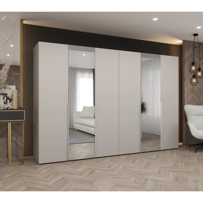 Šatní skříň 300 cm ASUDA se zrcadly - kašmír