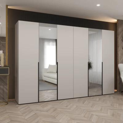 Šatní skříň 300 cm ASUDA se zrcadly - kašmír / černá