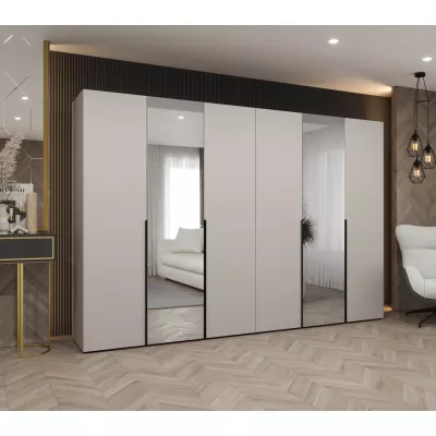 Šatní skříň 300 cm ASUDA se zrcadly - kašmír / černá