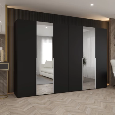 Šatní skříň 300 cm ASUDA se zrcadly - černá / stříbrná