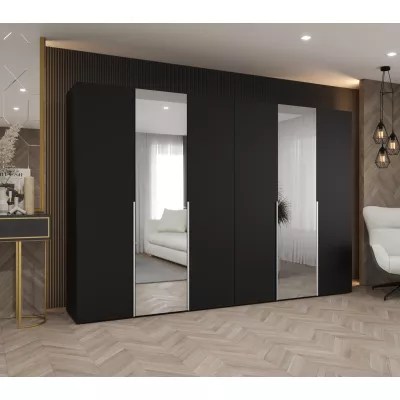 Šatní skříň 300 cm ASUDA se zrcadly - černá / stříbrná