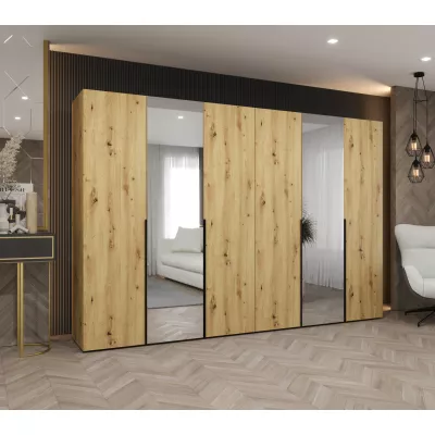 Šatní skříň 300 cm ASUDA se zrcadly - dub artisan / černá