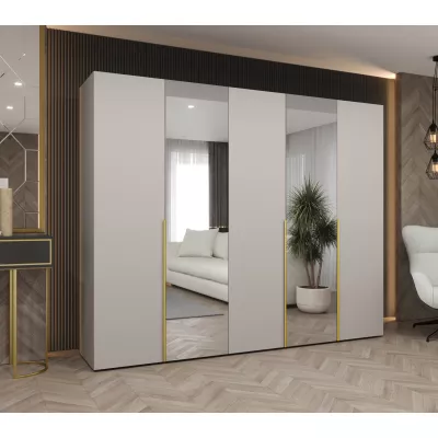 Šatní skříň 250 cm ASUDA se zrcadly - kašmír / zlatá