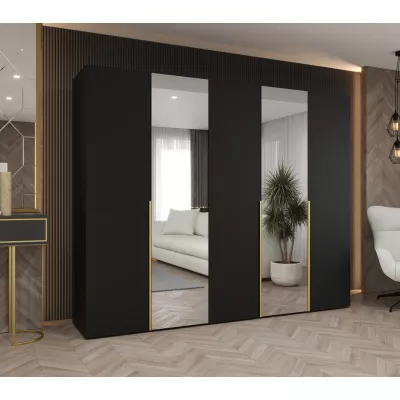 Šatní skříň 250 cm ASUDA se zrcadly - černá / zlatá