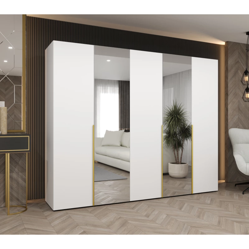 Šatní skříň 250 cm ASUDA se zrcadly - bílá / zlatá