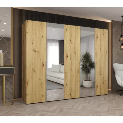 Šatní skříň 250 cm ASUDA se zrcadly - dub artisan / stříbrná