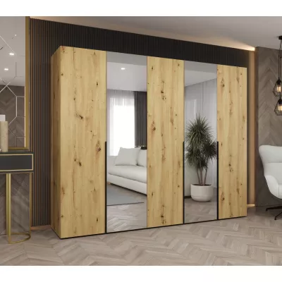 Šatní skříň 250 cm ASUDA se zrcadly - dub artisan / černá