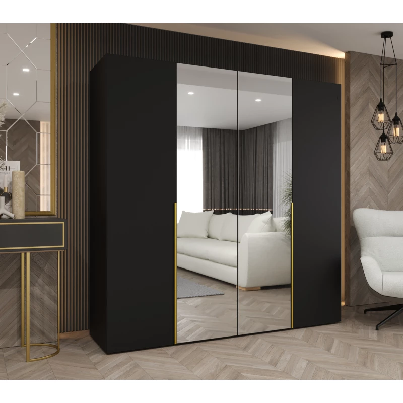 Šatní skříň 200 cm ASUDA se zrcadly - černá / zlatá