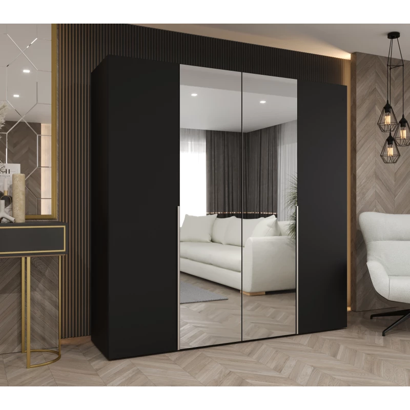 Šatní skříň 200 cm ASUDA se zrcadly - černá / stříbrná