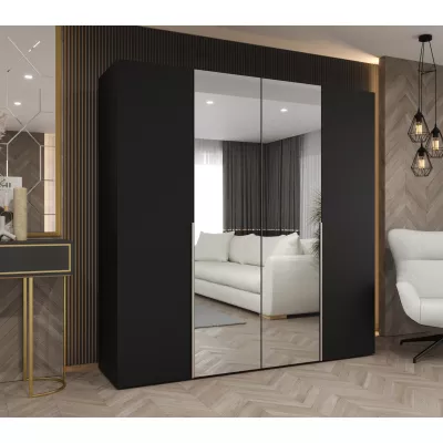 Šatní skříň 200 cm ASUDA se zrcadly - černá / stříbrná