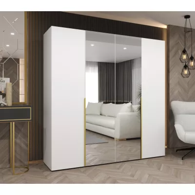 Šatní skříň 200 cm ASUDA se zrcadly - bílá / zlatá