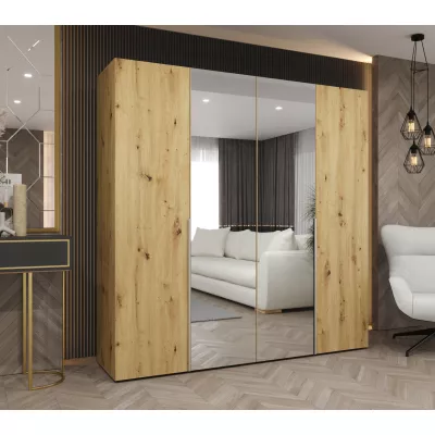 Šatní skříň 200 cm ASUDA se zrcadly - dub artisan / stříbrná
