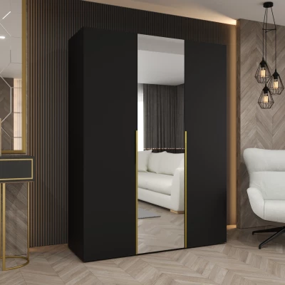 Šatní skříň 150 cm ASUDA se zrcadlem - černá / zlatá