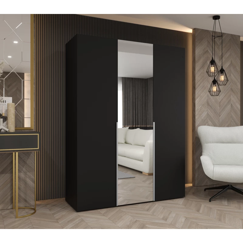 Šatní skříň 150 cm ASUDA se zrcadlem - černá / stříbrná