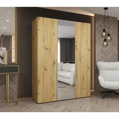 Šatní skříň 150 cm ASUDA se zrcadlem - dub artisan / stříbrná