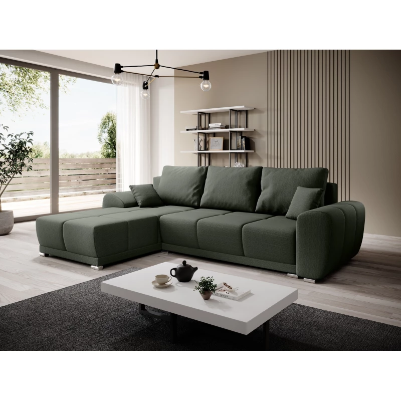 Sedací souprava s úložným prostorem TALULLA - tmavě zelená, levý roh