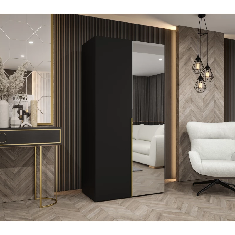 Šatní skříň 100 cm ASUDA se zrcadlem - černá / zlatá