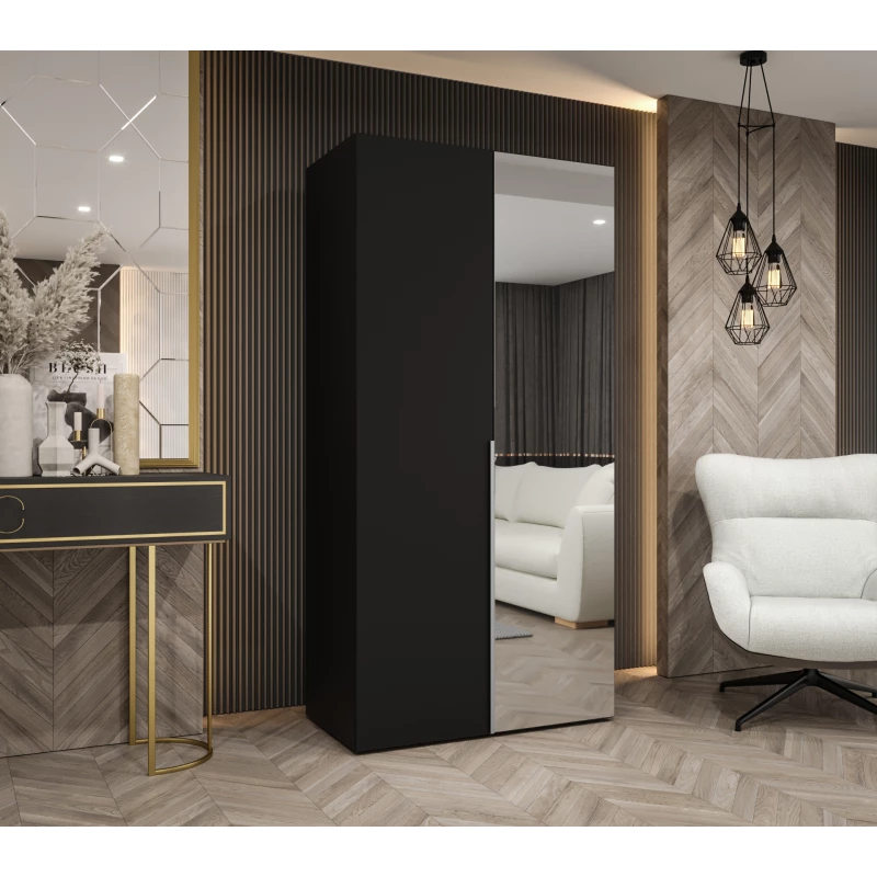 Šatní skříň 100 cm ASUDA se zrcadlem - černá / stříbrná