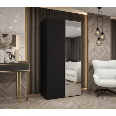 Šatní skříň 100 cm ASUDA se zrcadlem - černá / stříbrná