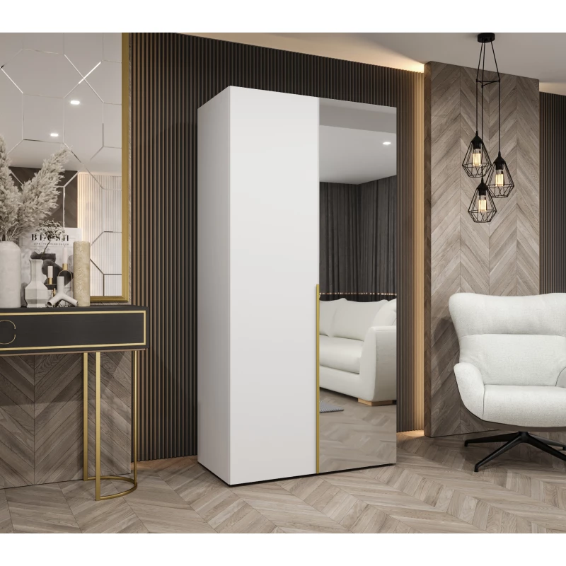 Šatní skříň 100 cm ASUDA se zrcadlem - bílá / zlatá