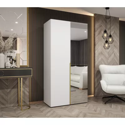 Šatní skříň 100 cm ASUDA se zrcadlem - bílá / zlatá