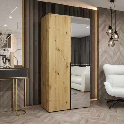 Šatní skříň 100 cm ASUDA se zrcadlem - dub artisan / černá