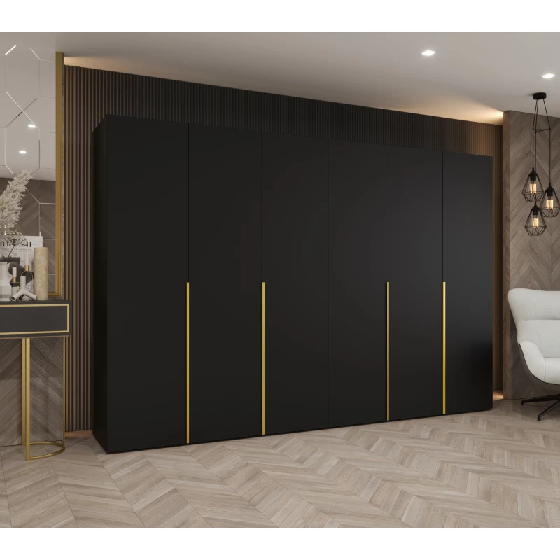 Šatní skříň 300 cm BETULA - černá / zlatá