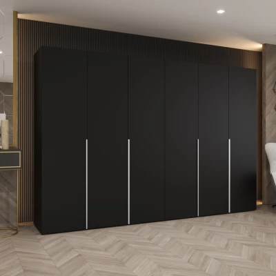 Šatní skříň 300 cm BETULA - černá / stříbrná