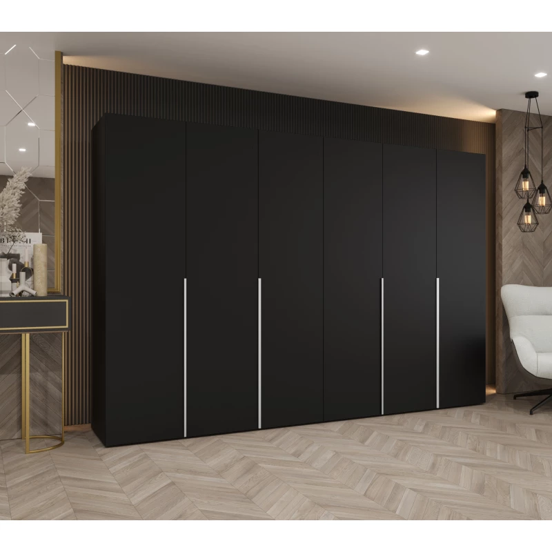 Šatní skříň 300 cm BETULA - černá / stříbrná