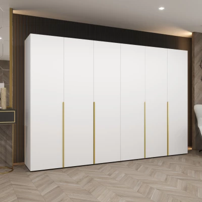 Šatní skříň 300 cm BETULA - bílá / zlatá