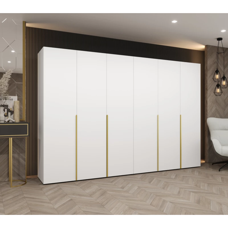 Šatní skříň 300 cm BETULA - bílá / zlatá