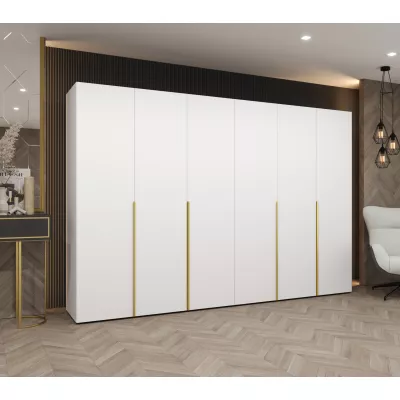 Šatní skříň 300 cm BETULA - bílá / zlatá