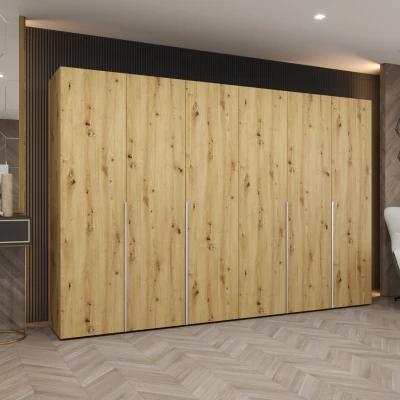 Šatní skříň 300 cm BETULA - dub artisan / stříbrná