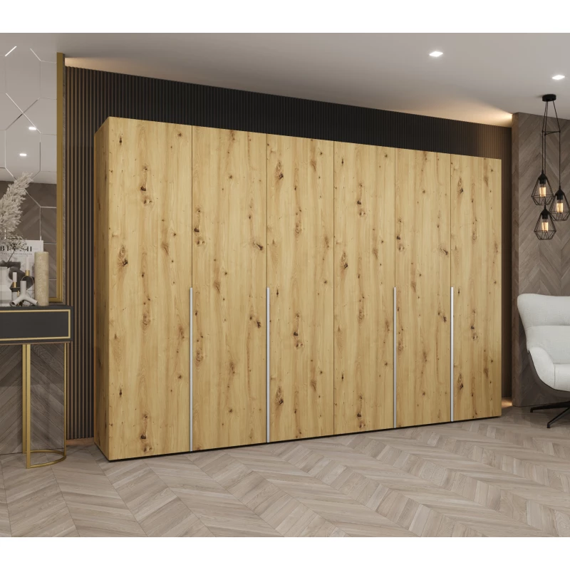 Šatní skříň 300 cm BETULA - dub artisan / stříbrná