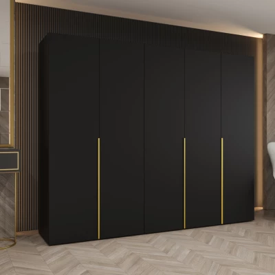 Šatní skříň 250 cm BETULA - černá / zlatá