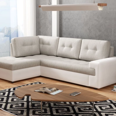 Rohová sedací souprava CAMILLE - bílá eko kůže / béžová, levý roh