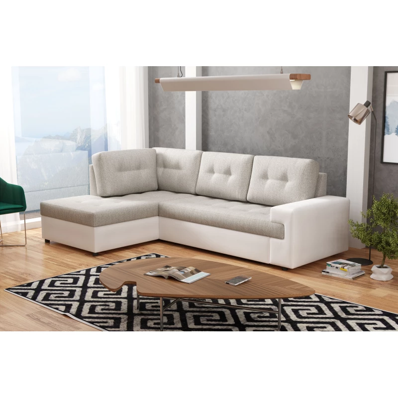 Rohová sedací souprava CAMILLE - bílá eko kůže / béžová, levý roh