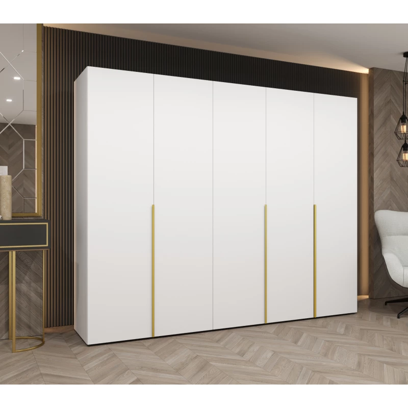 Šatní skříň 250 cm BETULA - bílá / zlatá