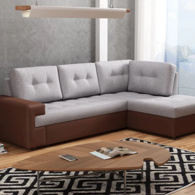 Rohová sedací souprava CAMILLE - hnědá eko kůže / béžová, pravý roh